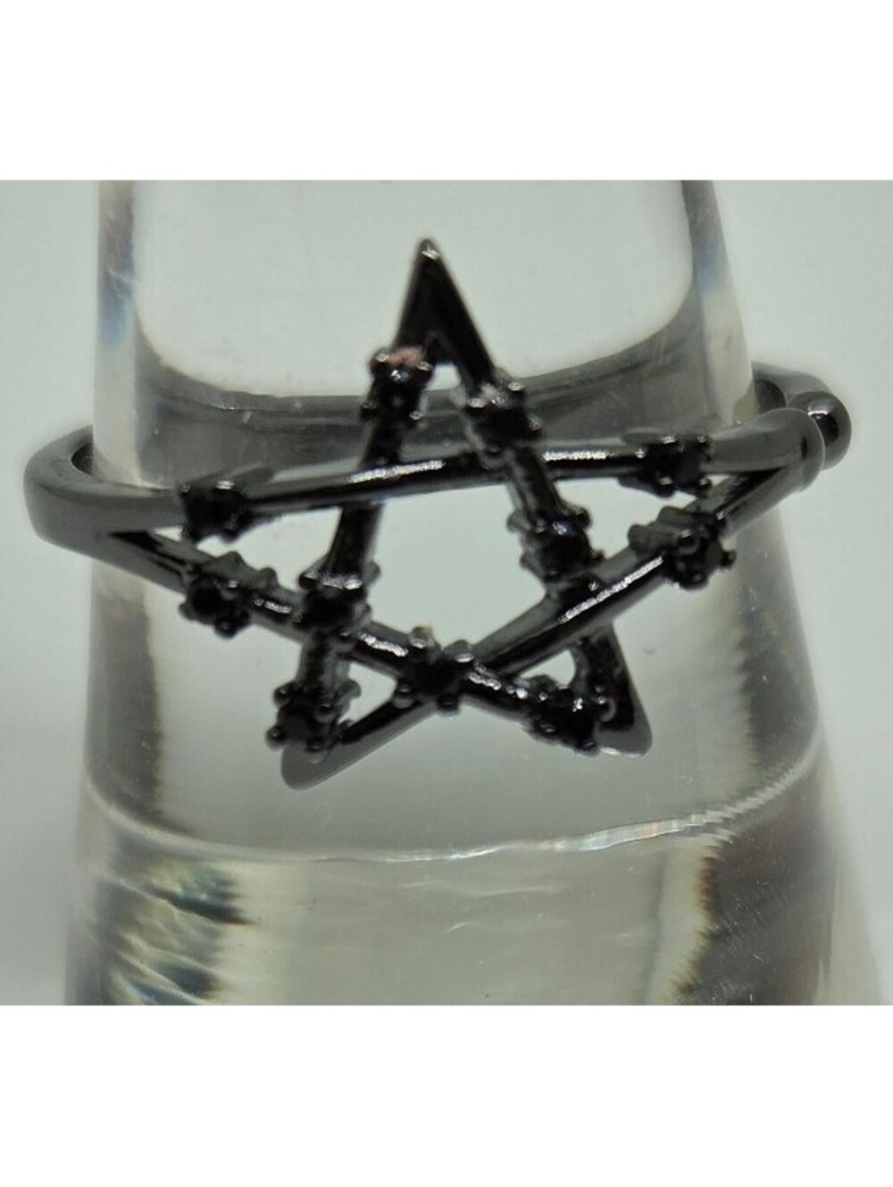 Black Pentagram Star Adjustable Ring Size 9 Gothic Witchy Celestial Unworn